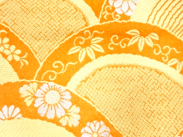 アンティーク　纐纈　青海波に花唐草模様織り出し名古屋帯